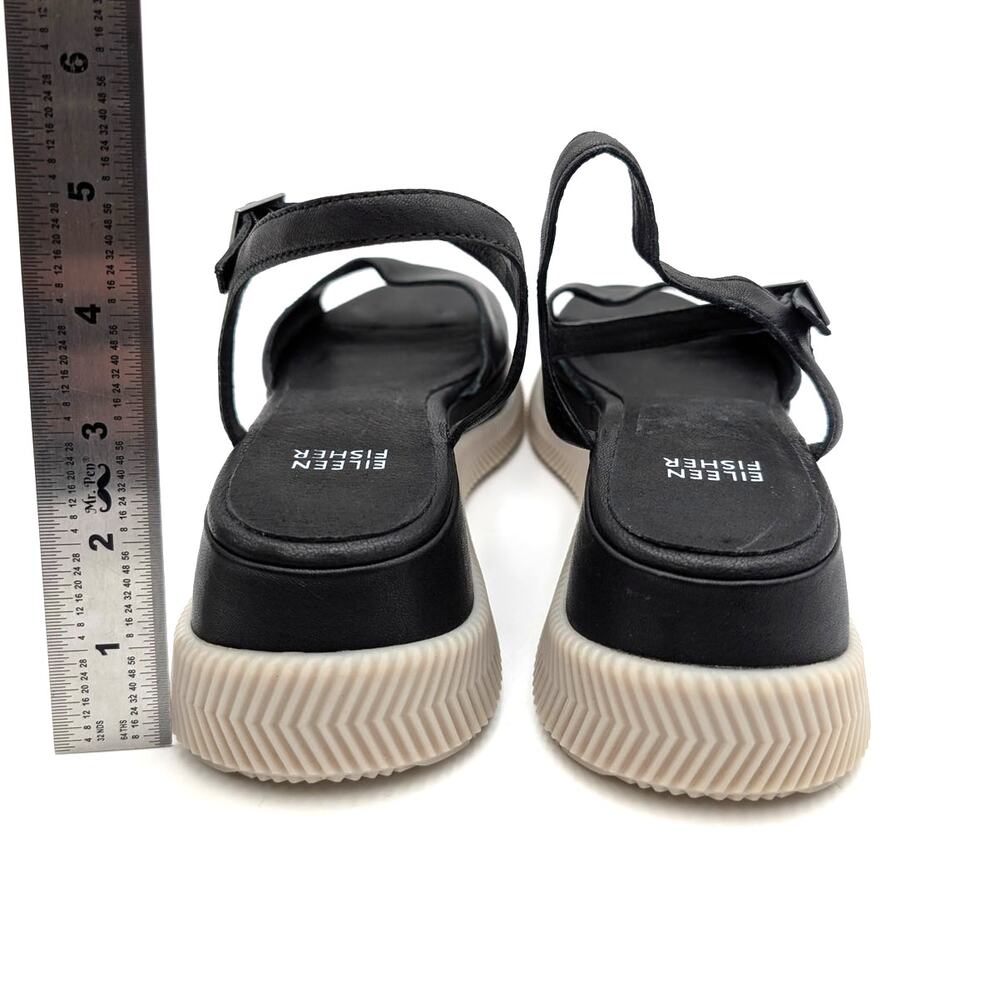 Eileen Fisher Ario Sporty Leather Wedge Sandals Women's Black Size US8 EU38 - Picture 4 of 10